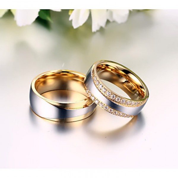 Drill Super Luxury with Zirconium Drill 18 K Gold Titanium Steel Couples Ring