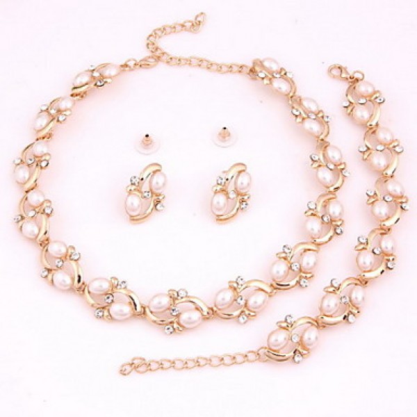 Fashion Tree Moon Style Women Costume Party Gold Plated Imitation Pearl Jewelry Sets  