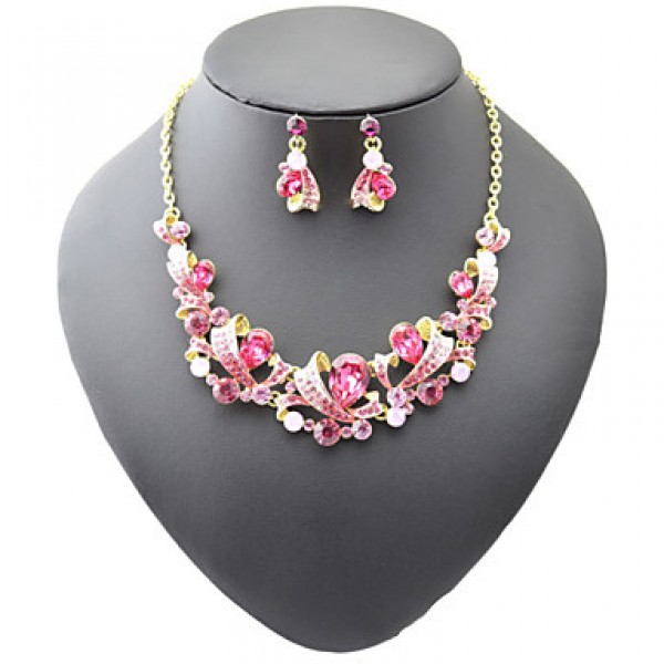 Women Latest Fashion Alloy Rhinestone Imitation Pearl Necklace/Earrings Sets  