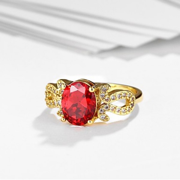 2016 New 18K Gold Plated Noble Luxury Wedding Red Zircon Women Party Ring