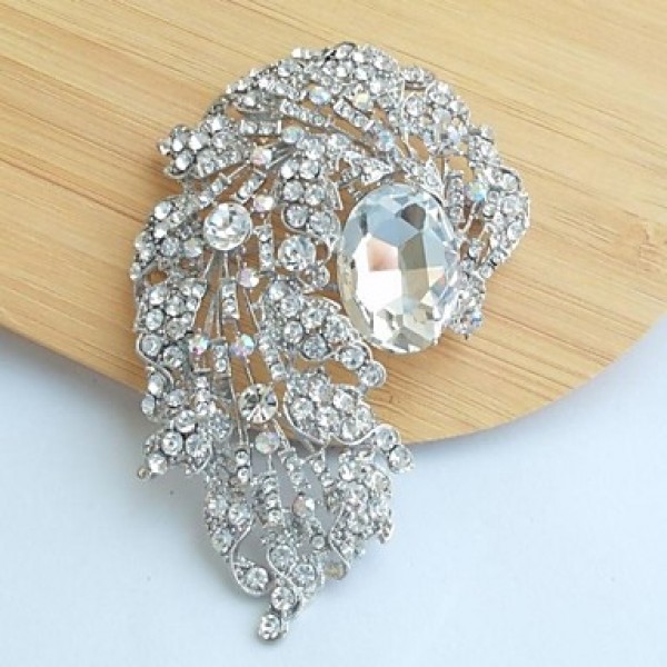 Women's Classic Alloy Silver-tone Clear Rhinestone Crystal Flower Wedding Bridal Brooch Pin