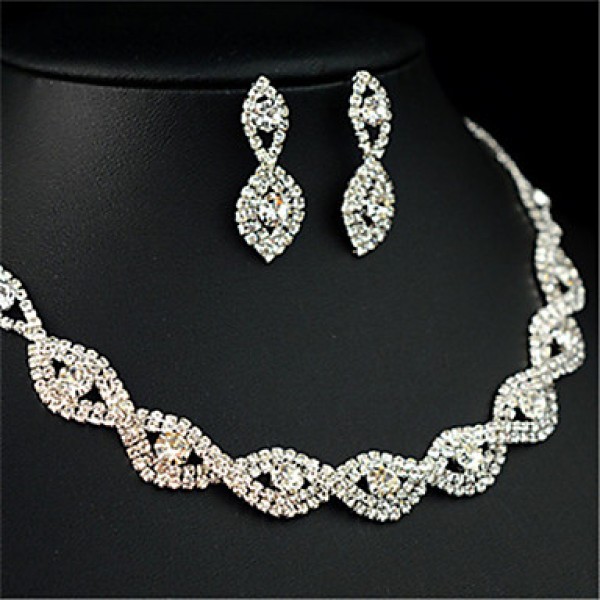 Women Latest Fashion Alloy Rhinestone Imitation Pearl Necklace/Earrings Sets  