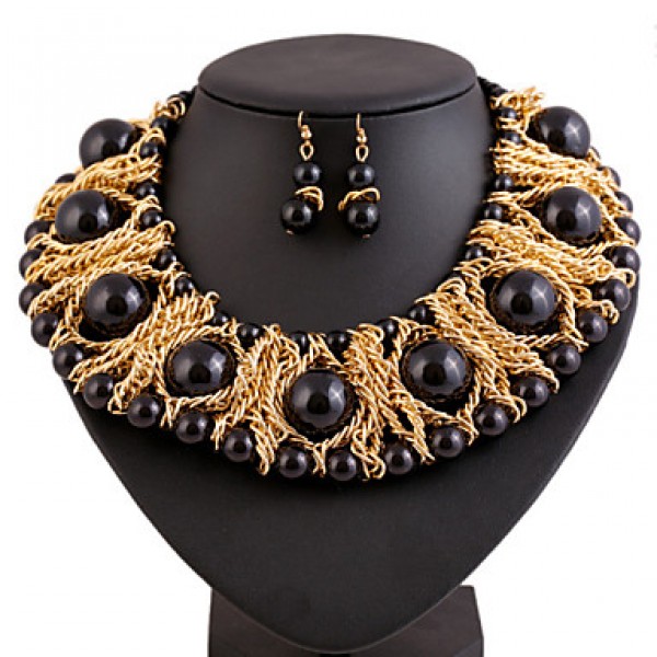 Women Latest Fashion Alloy Rhinestone Imitation Pearl Necklace/Earrings Sets  