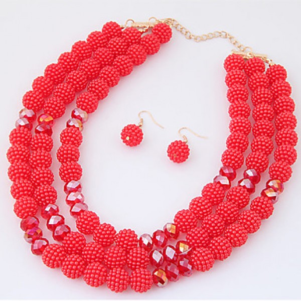 Women's Metal Trend Fashion Wild Gorgeous Imitation Pearl Ball Necklace Earrings Sets  