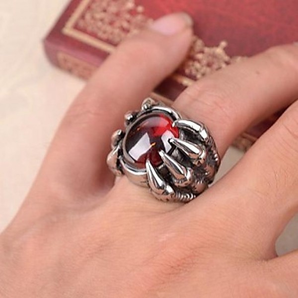 Men's Europe Ruby Devil Talons Titanium Steel Ring