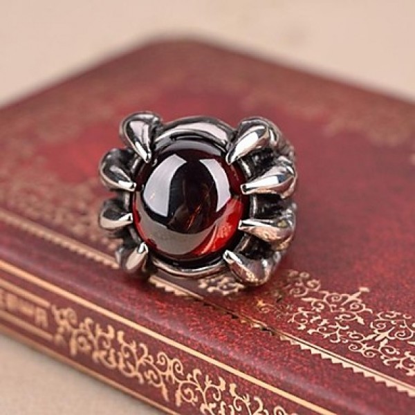 Men's Europe Ruby Devil Talons Titanium Steel Ring