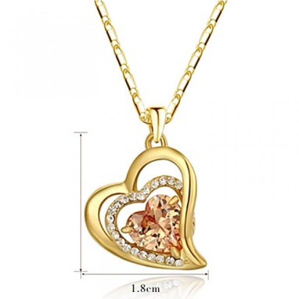 Women's 18k Yellow Gold Plated Champagne Gold Simulated Diamond Heart Pendant Necklace Earrings Set  