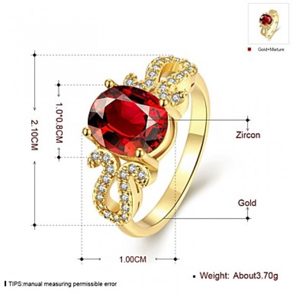 2016 New 18K Gold Plated Noble Luxury Wedding Red Zircon Women Party Ring