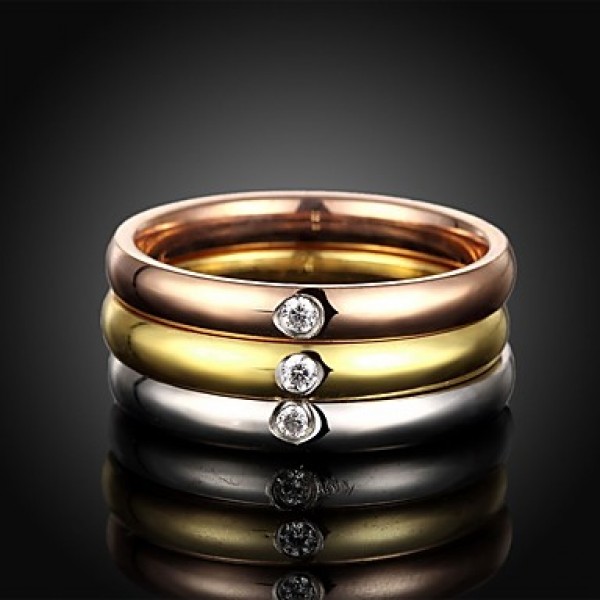 2016 Luxury Zircon Noble 3 Color Titanium Steel Fashion Ring Set For Women Gift