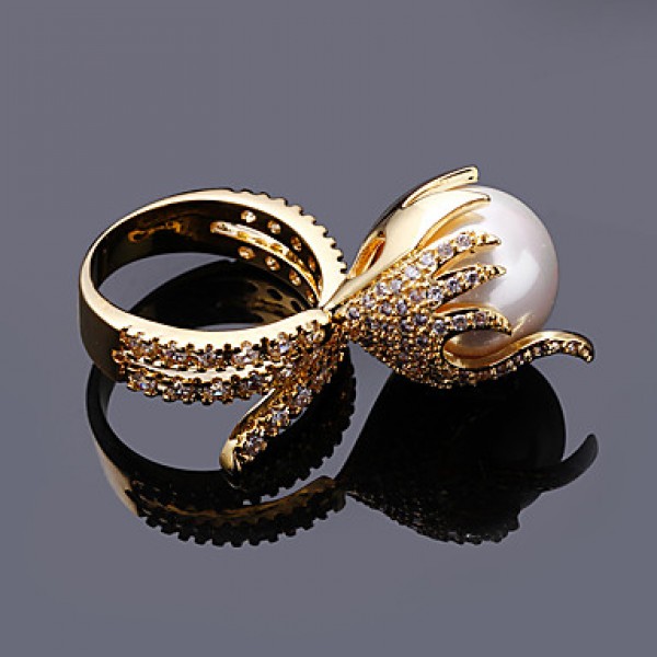 Imitation Pearl / Cubic Zirconia / Copper / Platinum Plated / Gold Plated Ring Band Rings Wedding / Party / Daily / Casual / N/A 1 pair