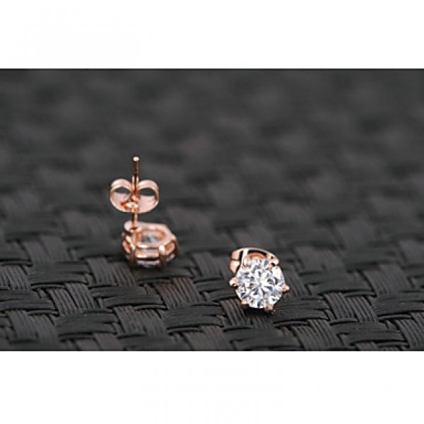 Women's Classic 18K Rose Gold Plated with 6 Prongs Simulated Diamond Stone Pendant Necklace Earrings Ring Set  