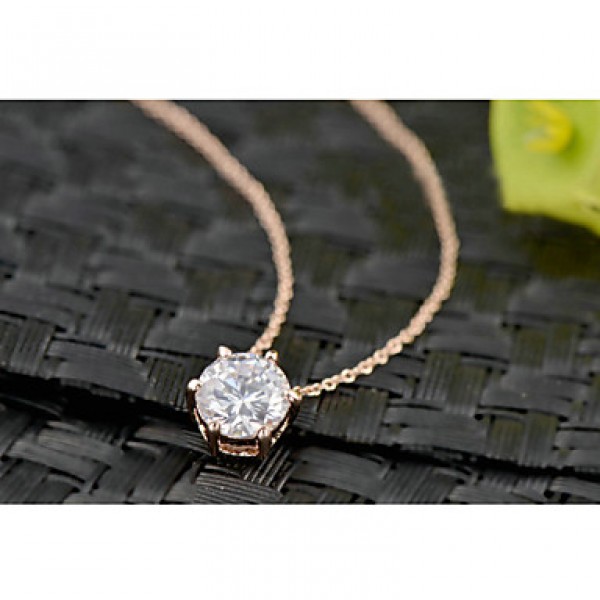 Women's Classic 18K Rose Gold Plated with 6 Prongs Simulated Diamond Stone Pendant Necklace Earrings Ring Set  