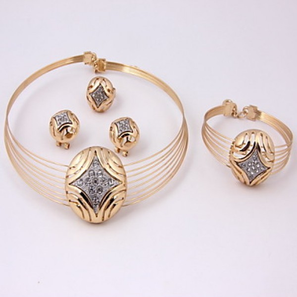 Gold-plated Fashion romantic heart line(Including Necklace, Earring, Bracelet, Ring) Jewelry Sets  