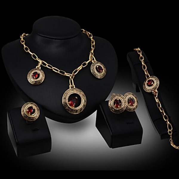 The new European retro exaggerated Necklace Earrings Bracelet Ring Set  