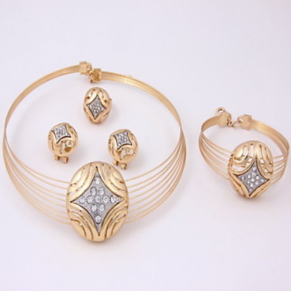 Gold-plated Fashion romantic heart line(Including Necklace, Earring, Bracelet, Ring) Jewelry Sets  