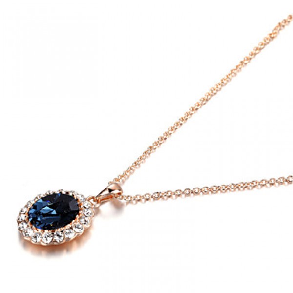 Women's Elegant Cz Diamond Jewelry 18K Rose Gold Pated Blue Sapphire Crystal Pendants Necklaces Earrings Sets  