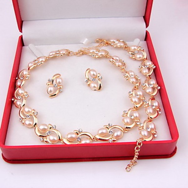 Fashion Tree Moon Style Women Costume Party Gold Plated Imitation Pearl Jewelry Sets  