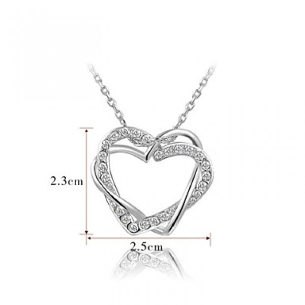 Women's Love Heart Designer CZ Diamond Pendant Jewelry 18K White Gold Plated Wedding Necklace Earrings Sets  