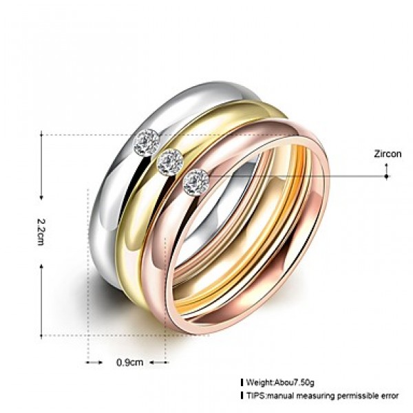 2016 Luxury Zircon Noble 3 Color Titanium Steel Fashion Ring Set For Women Gift