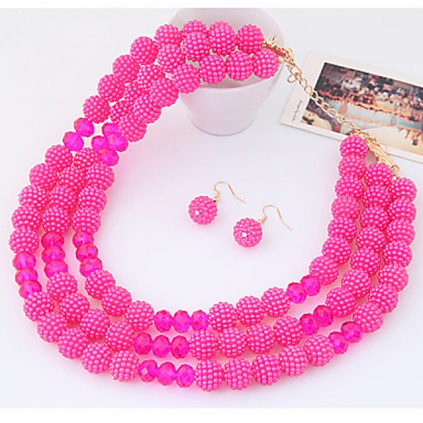 Women's Metal Trend Fashion Wild Gorgeous Imitation Pearl Ball Necklace Earrings Sets  