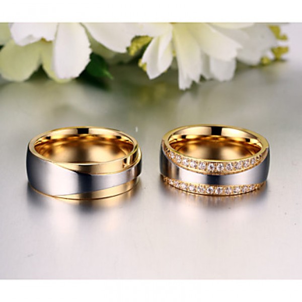 Drill Super Luxury with Zirconium Drill 18 K Gold Titanium Steel Couples Ring