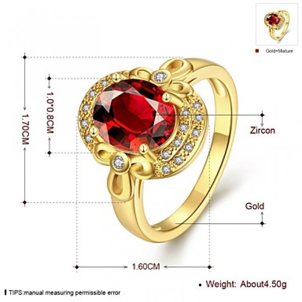 2016 New 18K Gold Plated Noble Luxury Wedding Red Zircon Women Party Ring