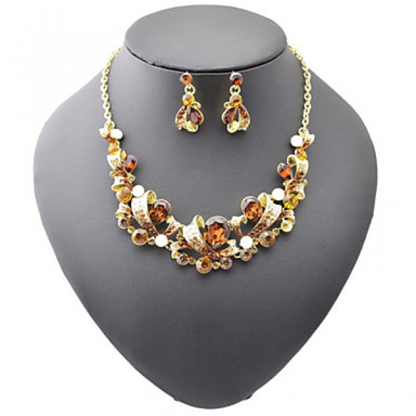 Women Latest Fashion Alloy Rhinestone Imitation Pearl Necklace/Earrings Sets  