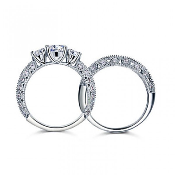 New 2015 Luxurious WeddingBridal Sets 925 Sterling Silver White Cubic Zirconia Rings For Women