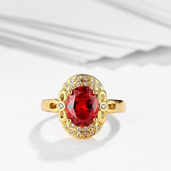 2016 New 18K Gold Plated Noble Luxury Wedding Red Zircon Women Party Ring