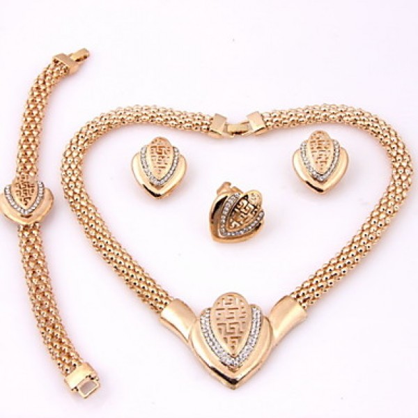 Classic Wedding Heart Crystal Rhinestone Gold Plated (Including Necklace, Earring, Bracelet, Ring) Jewelry Sets  