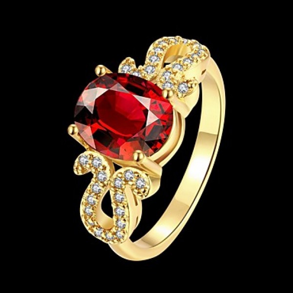 2016 New 18K Gold Plated Noble Luxury Wedding Red Zircon Women Party Ring