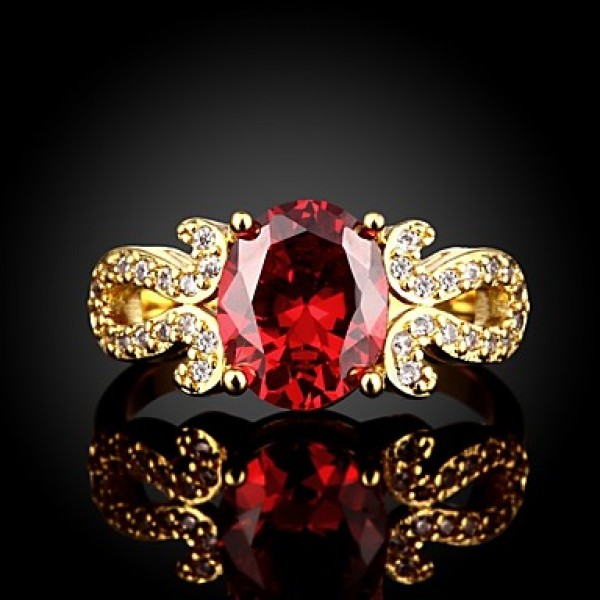 2016 New 18K Gold Plated Noble Luxury Wedding Red Zircon Women Party Ring