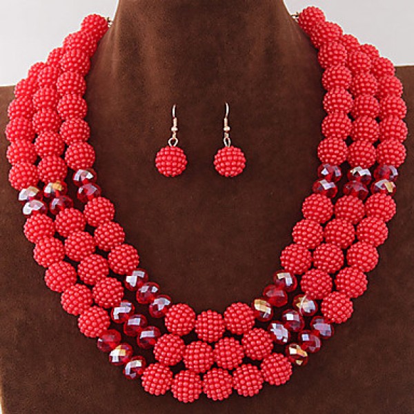 Women's Metal Trend Fashion Wild Gorgeous Imitation Pearl Ball Necklace Earrings Sets  