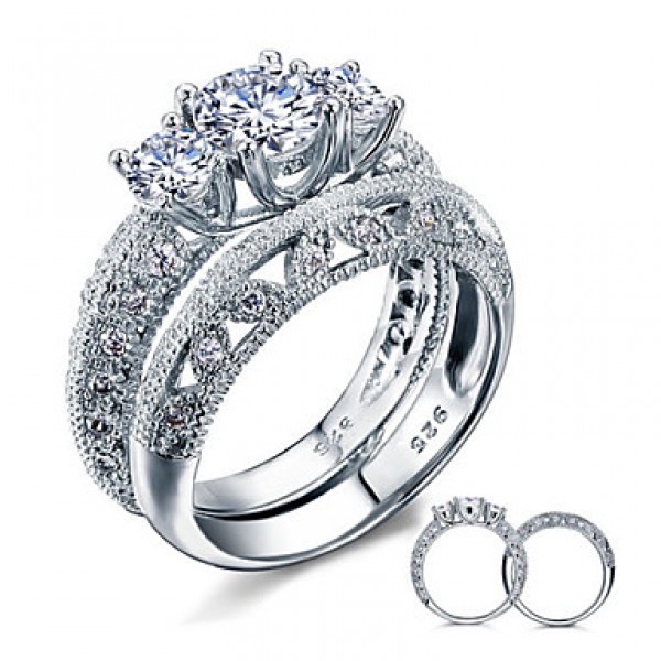 New 2015 Luxurious WeddingBridal Sets 925 Sterling Silver White Cubic Zirconia Rings For Women