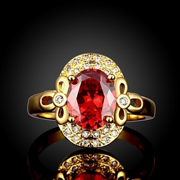 2016 New 18K Gold Plated Noble Luxury Wedding Red Zircon Women Party Ring