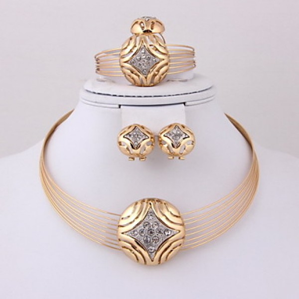 Gold-plated Fashion romantic heart line(Including Necklace, Earring, Bracelet, Ring) Jewelry Sets  