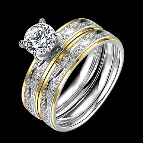 2016 Luxury Filaments Stripes Silver Zircon Titanium Steel Romantic Wedding Couple Ring