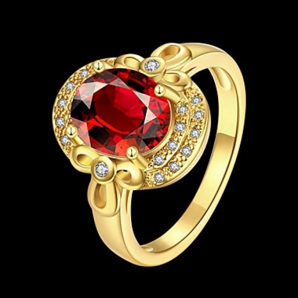 2016 New 18K Gold Plated Noble Luxury Wedding Red Zircon Women Party Ring