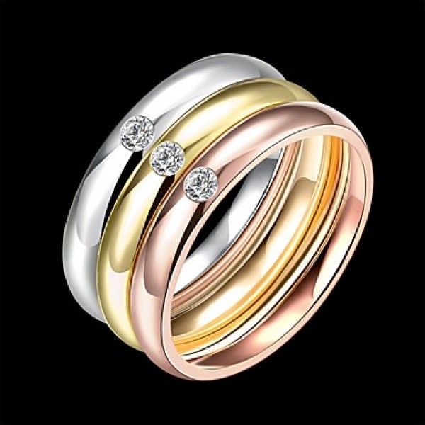 2016 Luxury Zircon Noble 3 Color Titanium Steel Fashion Ring Set For Women Gift